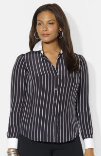 Lauren Ralph Lauren Long Sleeve Silk Shirt (Plus Size)