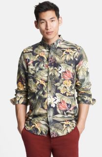 AMI Alexandre Mattiussi Tropical Floral Print Linen & Cotton Shirt