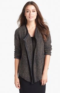 Eileen Fisher Open Front Cardigan with Leather Trim