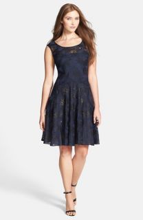 Vera Wang Illusion Lined Lace Fit & Flare Dress