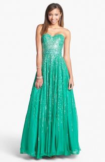 Sherri Hill Sequin Coated Strapless Chiffon Gown