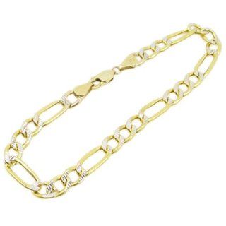 Mens 10k Yellow Gold diamond cut figaro cuban mariner link bracelet AGMBRP2 8 inches long and 6mm wide Jewelry