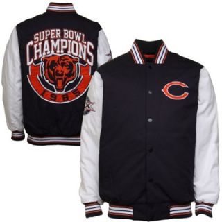 Chicago Bears Box And 1 Button Up Jacket   Navy Blue/White