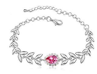 Charm Jewelry Swarovski Crystal Element 18k White Gold Plated Rose Pink Leaf Notes Teardrop Elegant Fashion Link Bracelet Z#209 Zg519476 Jewelry