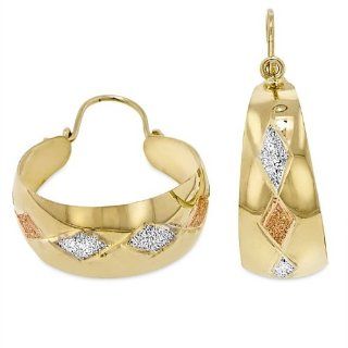 Ladies14K Tri color Gold Hi Polish Laser / Diamond cut Bangle Earrings 10.0mm Wide   209 07 Jewelry