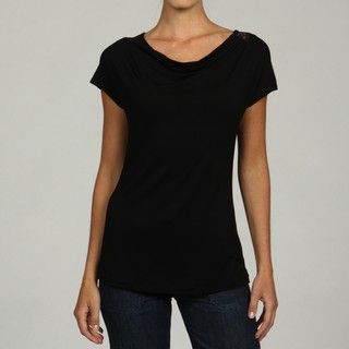 Cable & Gauge Women's Black Laced Short Sleeve Top Cable & Gauge Short Sleeve Shirts
