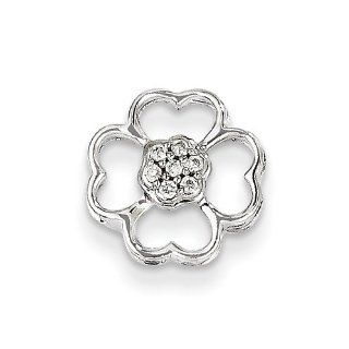 14k White Gold Diamond Flower Pendant Slide Jewelry