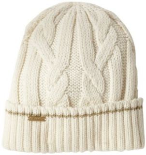 Calvin Klein Women's Cable Knit Beanie Hat with Lurex Stripe, Creme, One Size Clothing