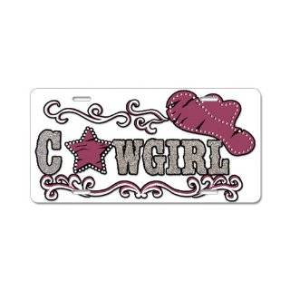 Aluminum License Plate Cowgirl Country Western Hat and Star 