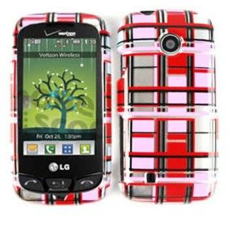 ACCESSORY HARD SNAP ON CASE COVER FOR LG COSMOS TOUCH / ATTUNE / BEACON UN 270 TRANS RED WHITE PLAID BLOCKS Cell Phones & Accessories