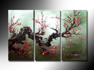Asian Zen Decorative Modern Plum Blossom Oil Painting Hand Painted Wall Art 3 Piece  