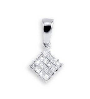 14k White Gold Princess Diamond Cluster Charm Pendant Jewelry