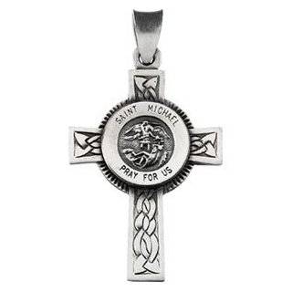 Sterling Silver 285x2075 Polished St Saint Michael the Archangel Guardian Angel Cross Saint Medal Pendant for Necklace Pendant Jewelry Jewelry