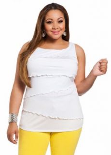 Ashley Stewart Women's Plus Size Sleeveless Asymmetrical Tiered Top White 18/20 Clothing