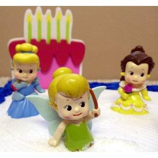 Disney Princess Babies 14 Piece Cake Topper Set Featuring Princess Baby Snow White, Princess Baby Cinderella, Princess Baby Mulan, Princess Baby Ariel, Princess Baby Belle, Baby Tinker Bell, Decorative Princess Castle and Birthday Cake, and 6 Princess But