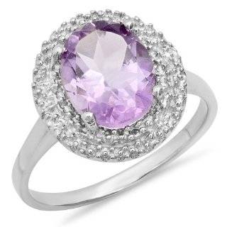 2.30 Carat (ctw) Sterling Silver Round Diamond Oval Purple Amethyst Ladies Engagement Ring Jewelry