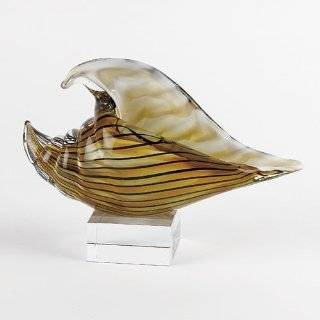 Badash Murano Style Art Glass Mouth Blonw Conch Shell On Crystal Base, Length 10 Inch   Decorative Tiles