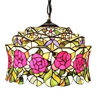 2   Light Tiffany Pendent Lights with Rose Design Vintageworld