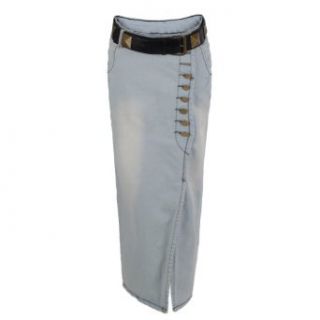1veMoon Women's Fashionable Long Denim Skirts With Belts,RoyalBlue,Regular Sizing 4 Clothing
