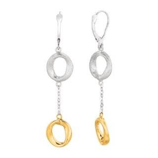 14 Karat Yellow White Gold Shiny Textured 2 Ring On Chain Link Fashion Lever Back Earring Jewelry