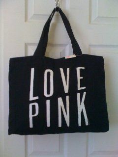 Victoria's Secret PINK LOVE PINK Zipper Weekender Canvas Beach Gym Tote Bag Black with Graffiti Script Sports & Outdoors