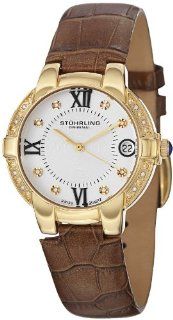 Stuhrling Original Women's 338LS.1235K2 Symphony Regent Countess Swiss Quartz Genuine Diamond Date Brown Leather Strap Watch Watches