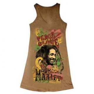 Bob Marley / Catch A Fire   Peace & Love A Line Tank Dress Womens Dress in Coco, Size Large, Color Coco Clothing