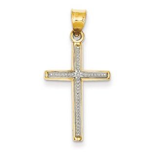 14k Yellow Gold Layered Block Cross Charm Pendant Jewelry