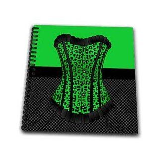 db_58705_1 Janna Salak Designs Fashion   Green and Black Cheetah Print Corset on Black Fishnet   Drawing Book   Drawing Book 8 x 8 inch