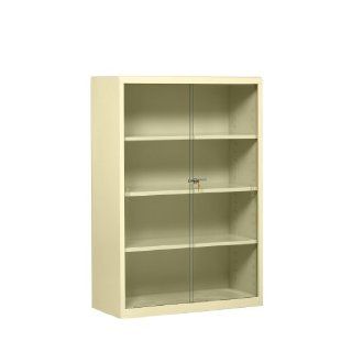 Tennsco 352GL Heavy Gauge Steel Executive Bookcase with Glass Doors and Lock, 36" Width x 52" Height x 15" Depth, Putty Science Lab Safety Storage Cabinets
