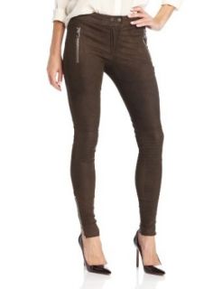 Rebecca Taylor Women's Stretch Leather Moto Pant, Olive, 2