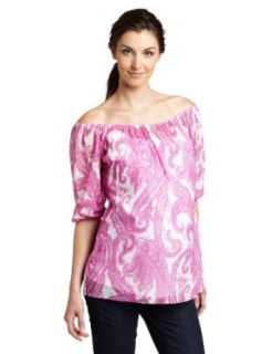 Sweet Pea Women's Off the Shoulder Peasant Top, Verona Raspberry, Large Clothing