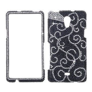 FULL DIAMOND CRYSTAL STONES COVER CASE FOR SONY XPERIA TL BLACK SWIRL Cell Phones & Accessories