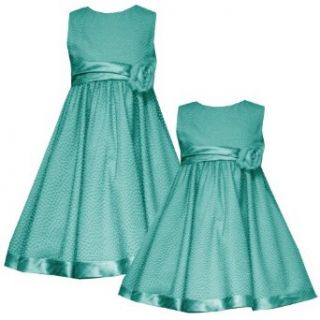 Size 6X RRE 42151E TURQUOISE BLUE FLOCK SWISS DOT MESH OVERLAY Special Occasion Wedding Flower Girl Easter Party Dress,E742151 Rare Editions Girls 2T 6X Clothing