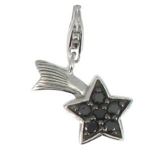 Les Poulettes Jewels   Sterling Silver Shooting Star and Black Rhinestones with Lobster Clasp St�phanie Ducauroix Jewelry