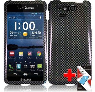 Kyocera Hydro Elite C6750 (Verizon) 2 Piece Snap On Glossy Image Case Cover, Black/Grey Carbon Fiber Design + LCD SCREEN PROTECTOR Cell Phones & Accessories