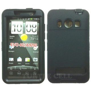 Hard Plastic Snap on Cover Fits HTC EVO 4G PC36100 Armor Black Black Hybrid Case (Outside Black Soft Silicone Skin, Inside Black Front and Back Hard Case) Sprint (does not fit HTC EVO 4G LTE) Cell Phones & Accessories
