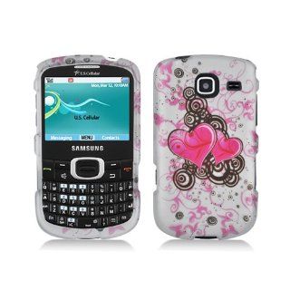White Pink Heart Hard Cover Case for Samsung Comment 2 Freeform 4 SCH R390 Cell Phones & Accessories