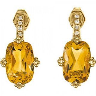Citrine Drop Earrings   Yellow Gold   Cushion Cut GEMaffair Jewelry