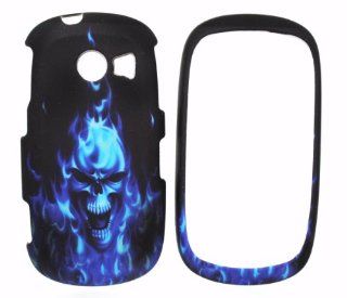 Blue Flame Skull Rubber Texture Samsung A927 Flight 2 II Snap on Cell Phone Case + Microfiber Bag Cell Phones & Accessories
