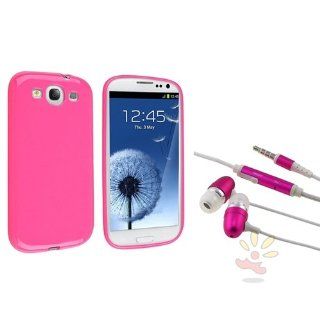 Everydaysource Compatible with Galaxy S III i9300 Hot Pink Jelly TPU Rubber Case + Hot Pink In ear (w/on off) Stereo Headsets Cell Phones & Accessories