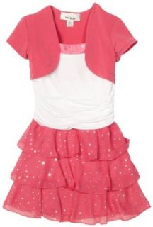 Amy Byer Girls 2 6x 3 Tiered Sparkle Dress With Short Sleeve Shrug, Pink, 4 Clothing
