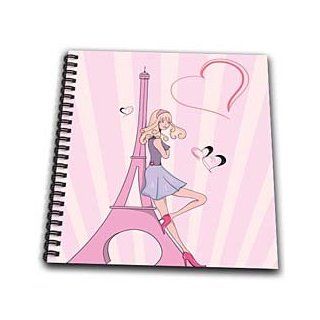 db_106888_1 Dooni Designs Floral and Nature Designs   Girly Pink Girl Eiffel Tower and Hearts Paris Love Vector Illustration   Drawing Book   Drawing Book 8 x 8 inch