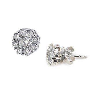 14k White Gold, Flower, Cluster Diamond Earring, 1.50 CTTW of Diamonds (G H Color, VS2 SI1 Clarity) Jewelry