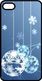 Blue & White Snowflake Christmas Ornaments on Blue Background Black Rubber Case for Apple iPhone 5 Cell Phones & Accessories