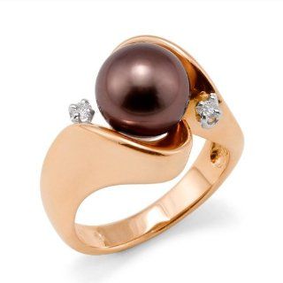 Chocolate Tahitian Pearl Ring with Diamonds in 14K Rose Gold (9 10mm) Maui Divers of Hawaii Jewelry
