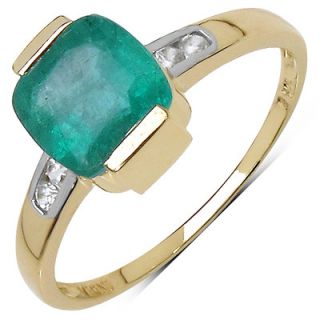 JewelzDirect 10K Yellow Gold Asscher Cut Zambian Emerald Ring