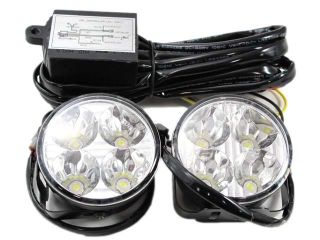 Universal Fit   Xenon White   Circle Style 4 LED DRL Daytime Running Light / Foglight Kit