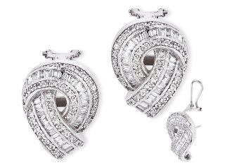 Cubic Zirconia Diamond Baguette Round Twist Bridal Earrings