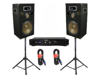 Podium Pro 12" Speakers, Stands, Amp, Cables and Bluetooth DJ Set for PA Home or Karaoke PPB12SET2B